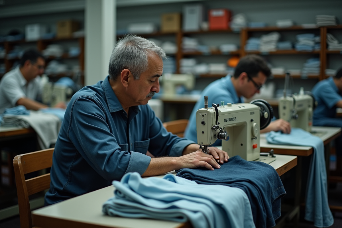 Ouvrier textile travaillant à la machine à coudre