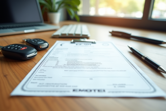 Certificat d'immatriculation V7 sur bureau lumineux