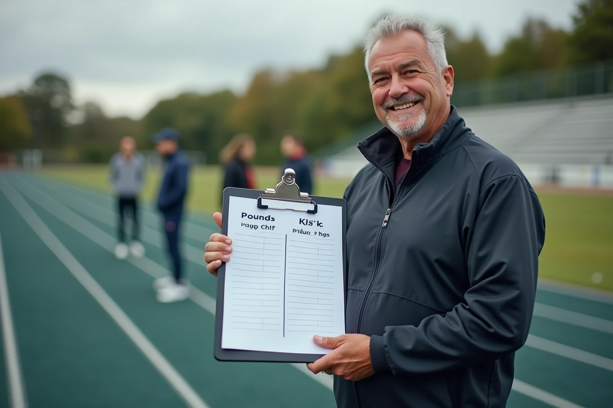 Entraîneur coachant une équipe en extérieur près de la piste