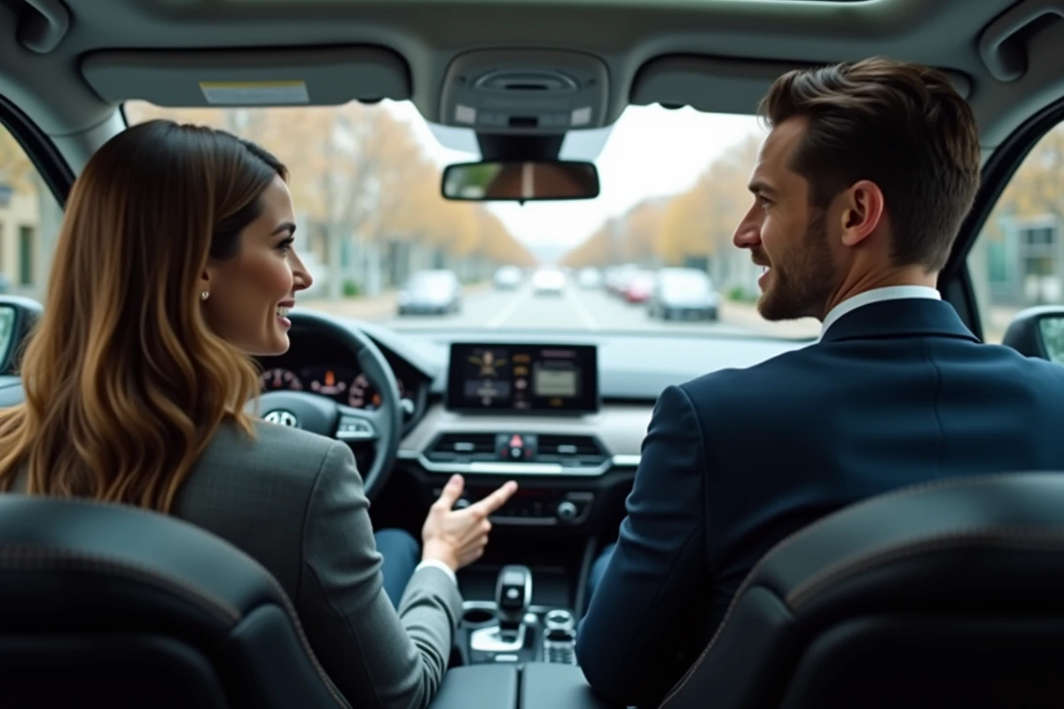 Homme et femme en discussion dans une voiture d