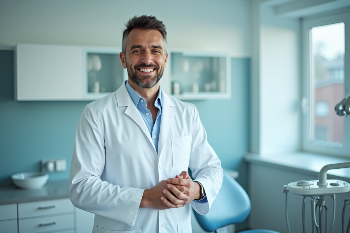 Dentiste souriant dans une salle de traitement dentaire