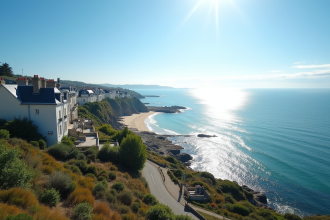 Vue ensoleillée du front de mer de Dinard avec villas élégantes