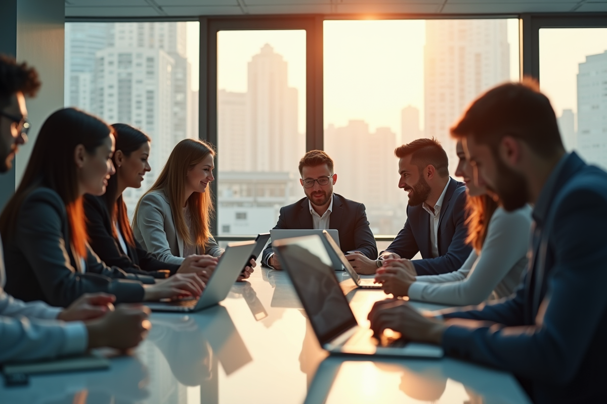 Groupe de professionnels collaborant autour d'une table moderne