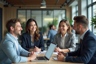Groupe diversifié de collègues en réunion de travail