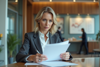 Femme d'affaires dans une banque moderne en intérieur