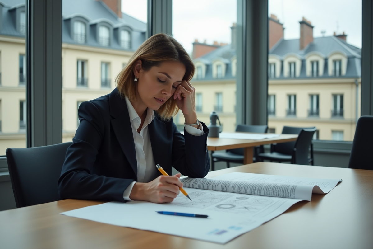 Femme d affaires française en bureau avec vue sur Paris