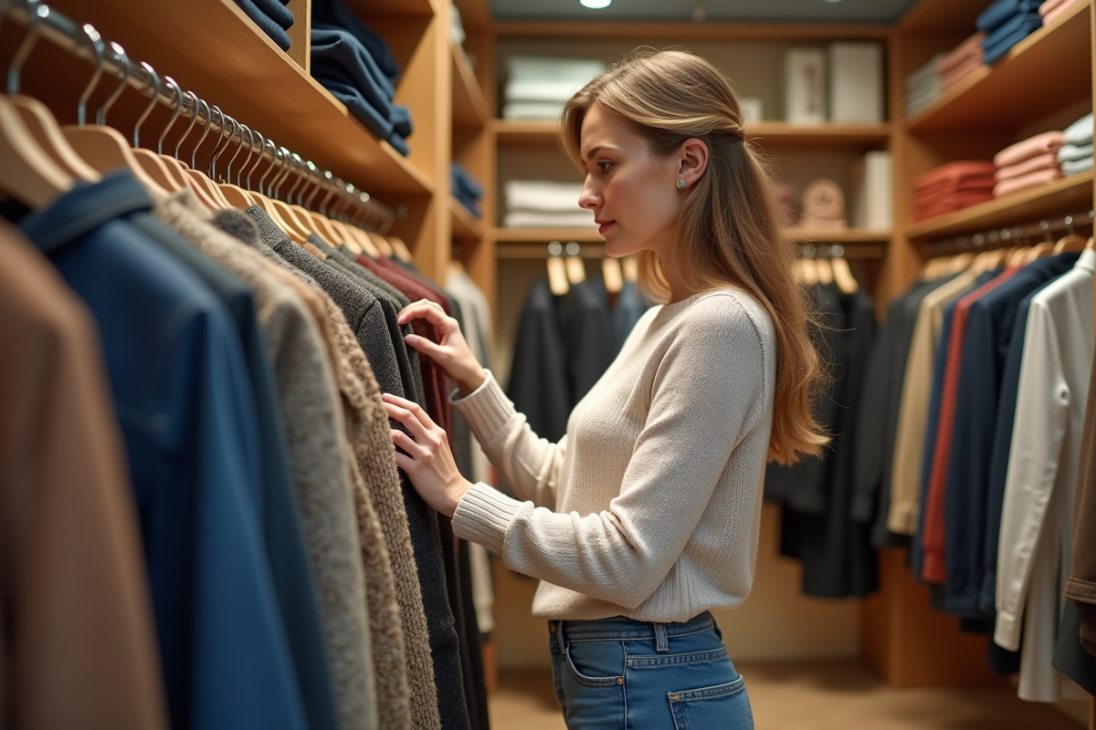 Femme regardant une jupe dans une boutique chic