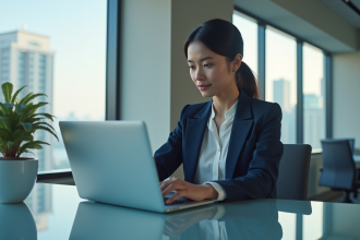 Jeune femme professionnelle analysant un tableau financier