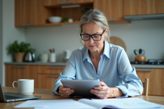 Femme frustrée utilisant une application santé sur tablette