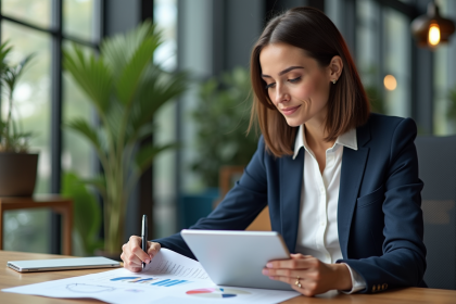 Femme confiante en stratégie de croissance au bureau