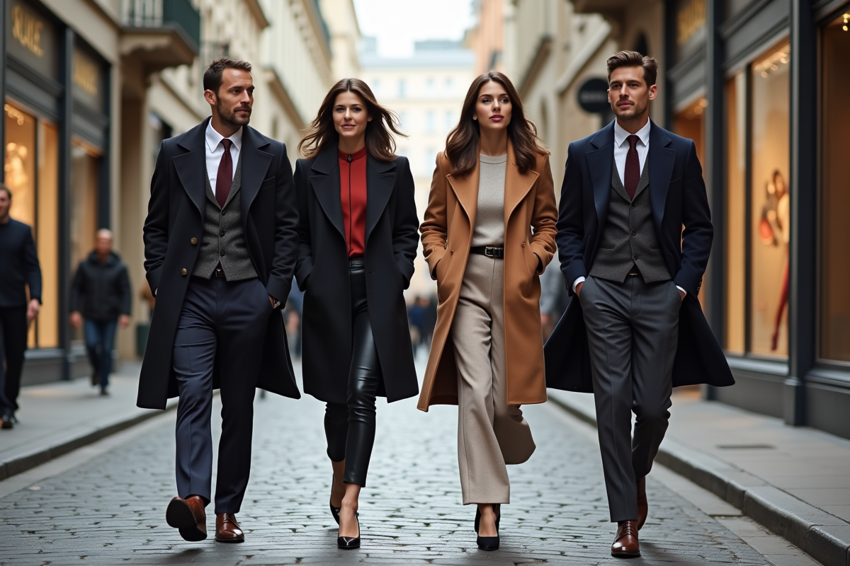 Groupe de modeurs élégants dans une rue parisienne