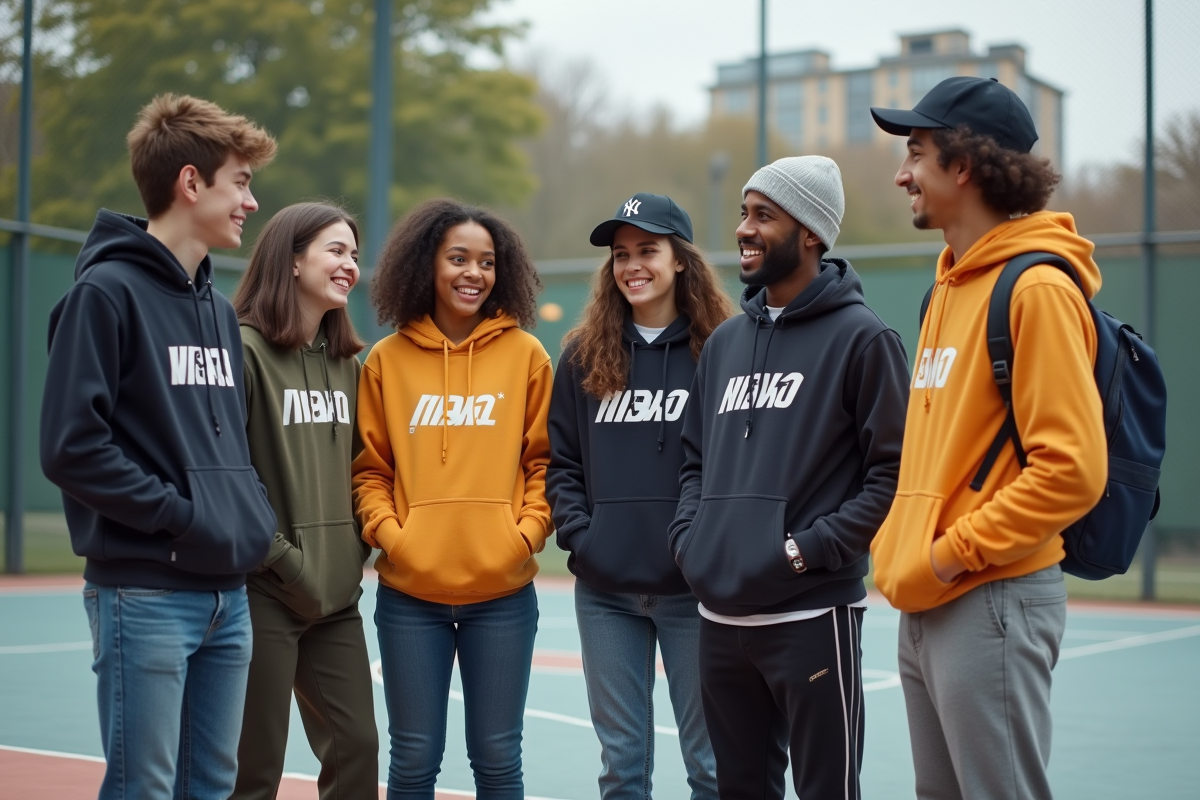 Groupe divers de jeunes autour d