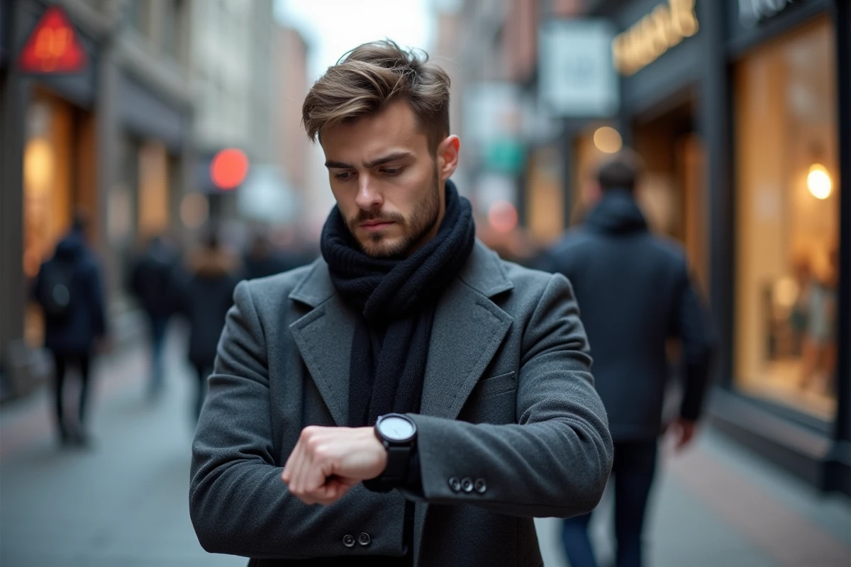 Homme regardant sa montre dans une rue urbaine