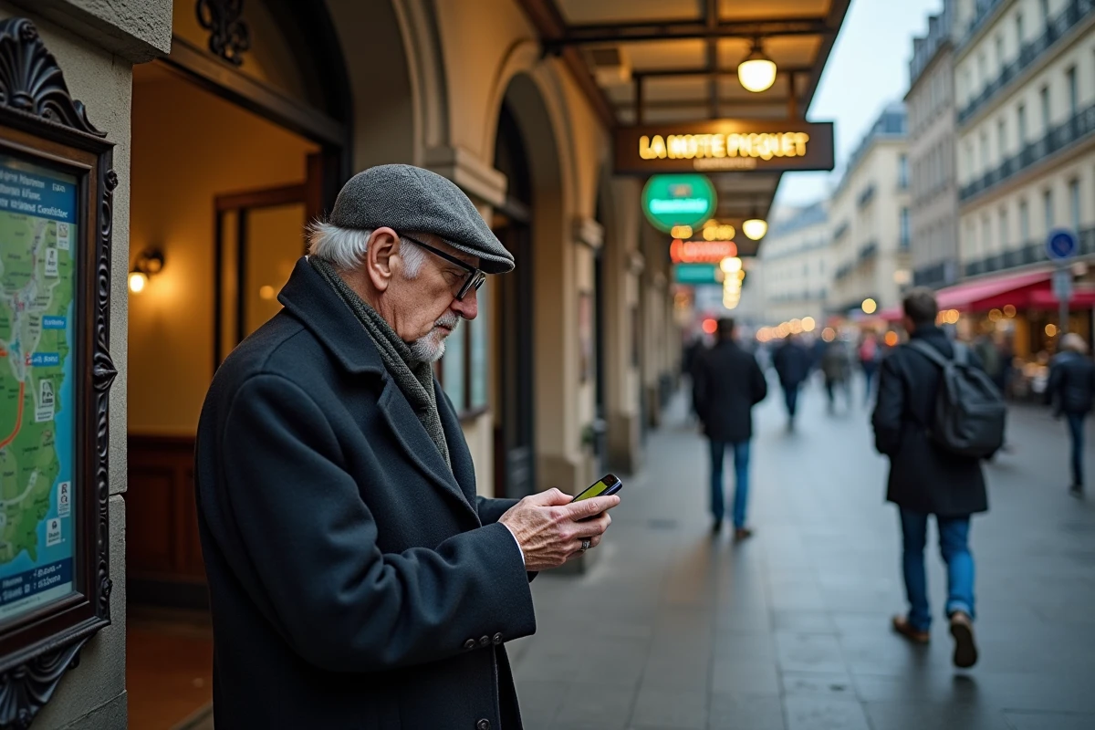 Homme âgé sortant de la station de métro La Motte-Picquet à Paris
