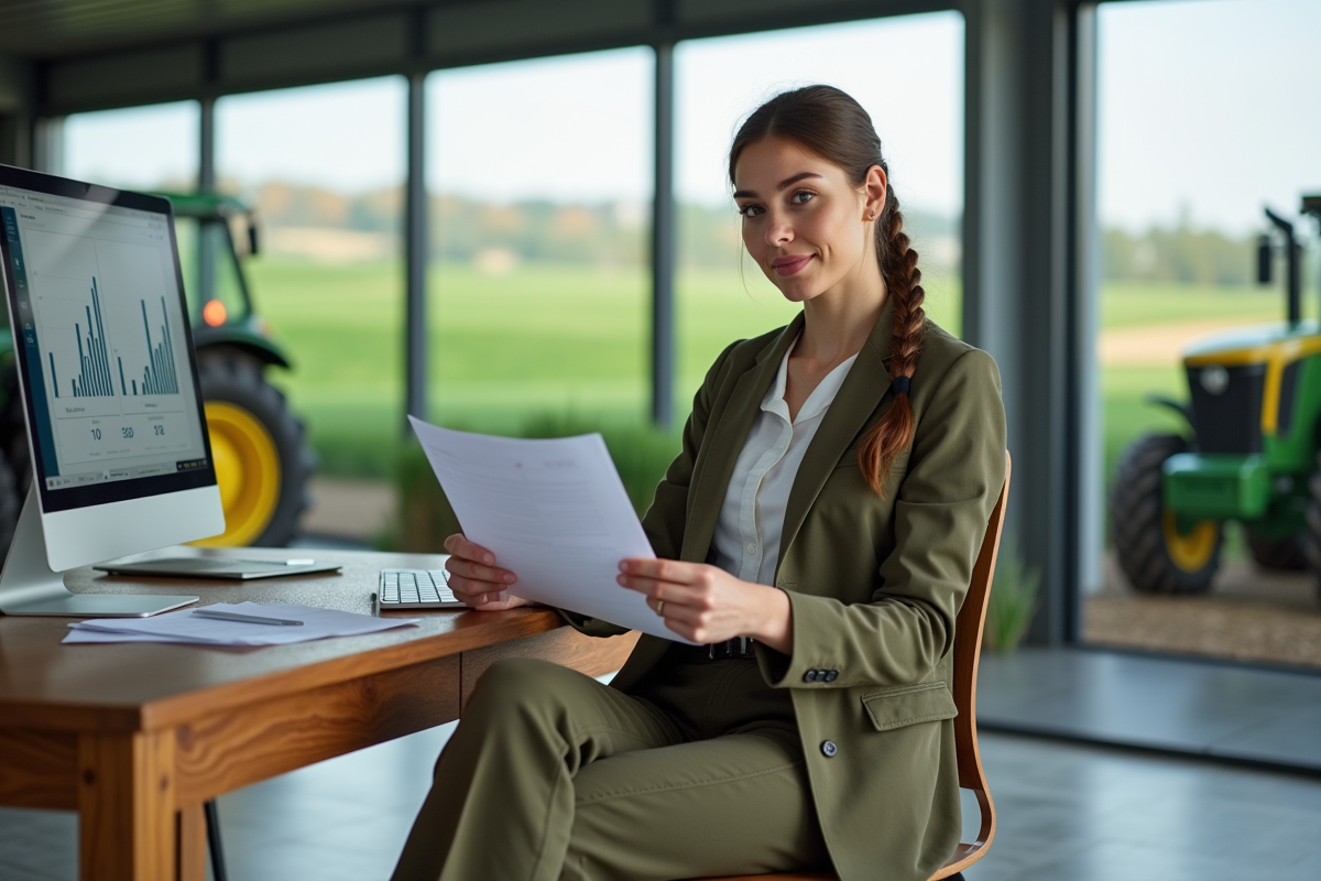 Jeune femme entrepreneure dans un bureau agricole moderne