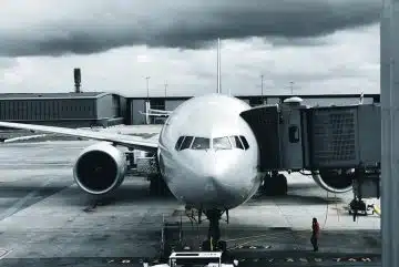 grayscale photography of passenger plane