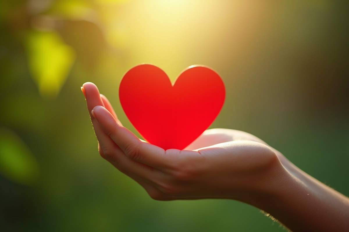 Main tenant un cœur rouge symbolisant la compassion et l