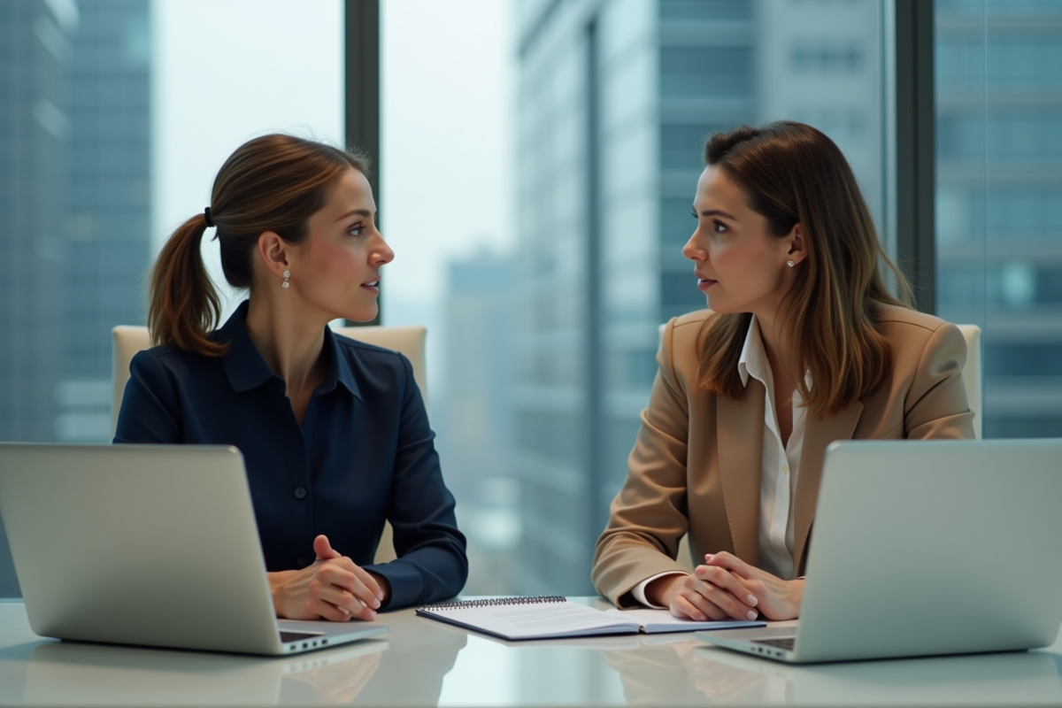 Deux femmes en réunion dans un bureau moderne