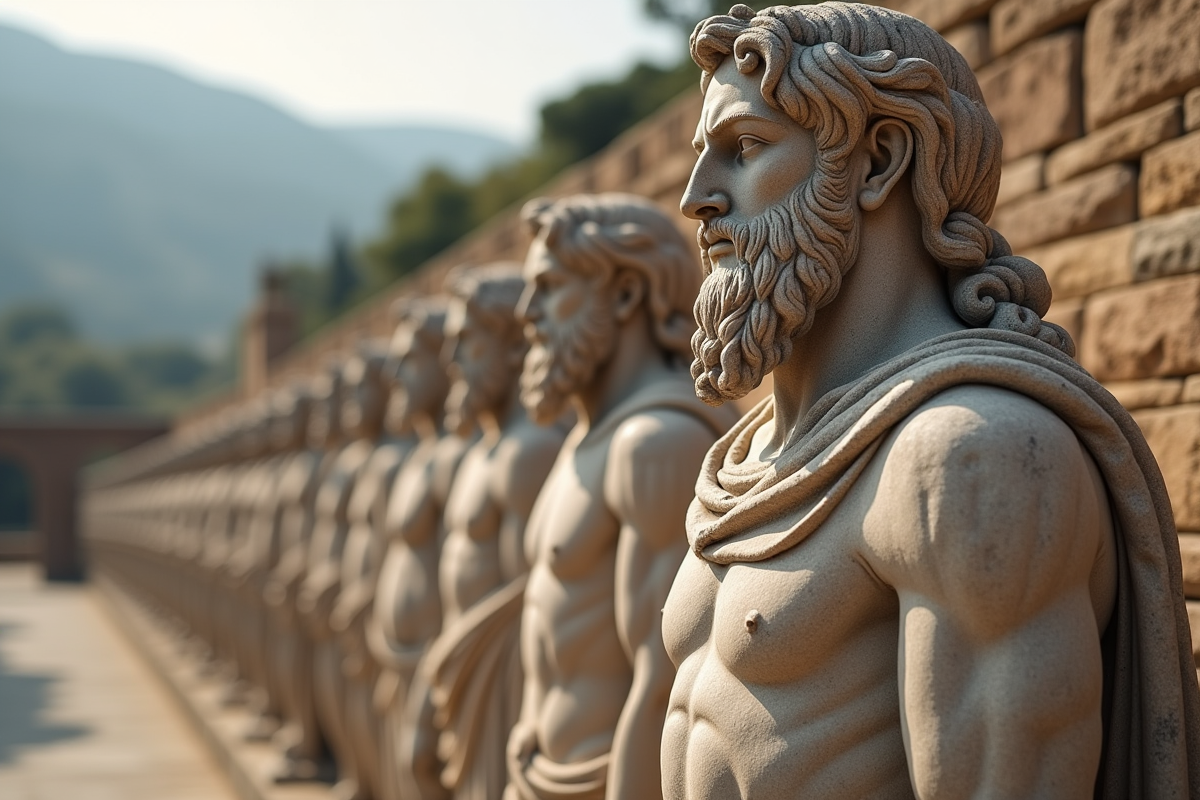 Statues en pierre des dieux grecs en hierarchie